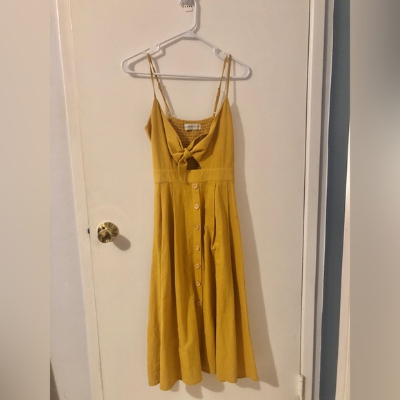 Hello Molly Dresses & Skirts - Hello Molly Mustard yellow Tie-Front Boho Cotton Midi Dress size small